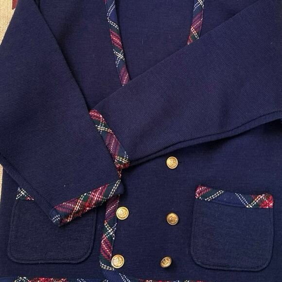 Vtg Pillip Kid Navy Nautical Cardigan School Girl Sz 7 Checkered Trim Sweater - Picture 7 of 8